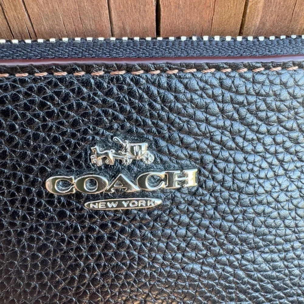 Coach Black Leather Wristlet Blue & Silver Studded